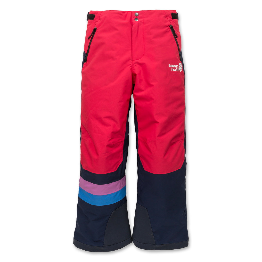 Rose red mountain town winter pants on a white background.
